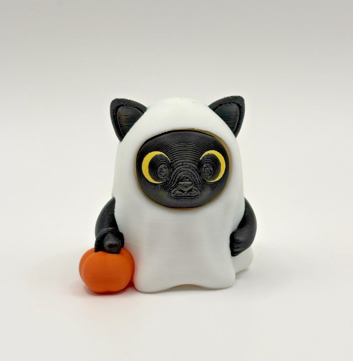 3D Printed Ghost Cat Halloween Fidget Toy w/ Pumpkin Spooky Desk Figure