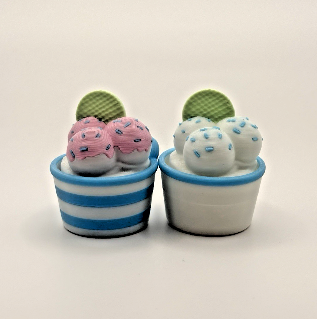 2 Pack 3D Printed Ice Cream Fidget Toys Mini Dessert Cups Desk Toy Gift